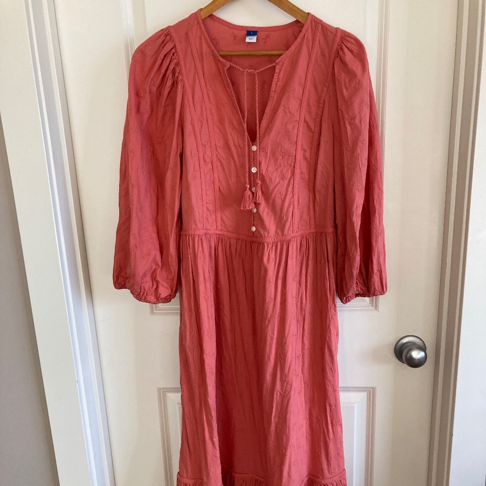Gap Coral Cotton Maxi Pheasant Dress Sz Medium and very long and feminine